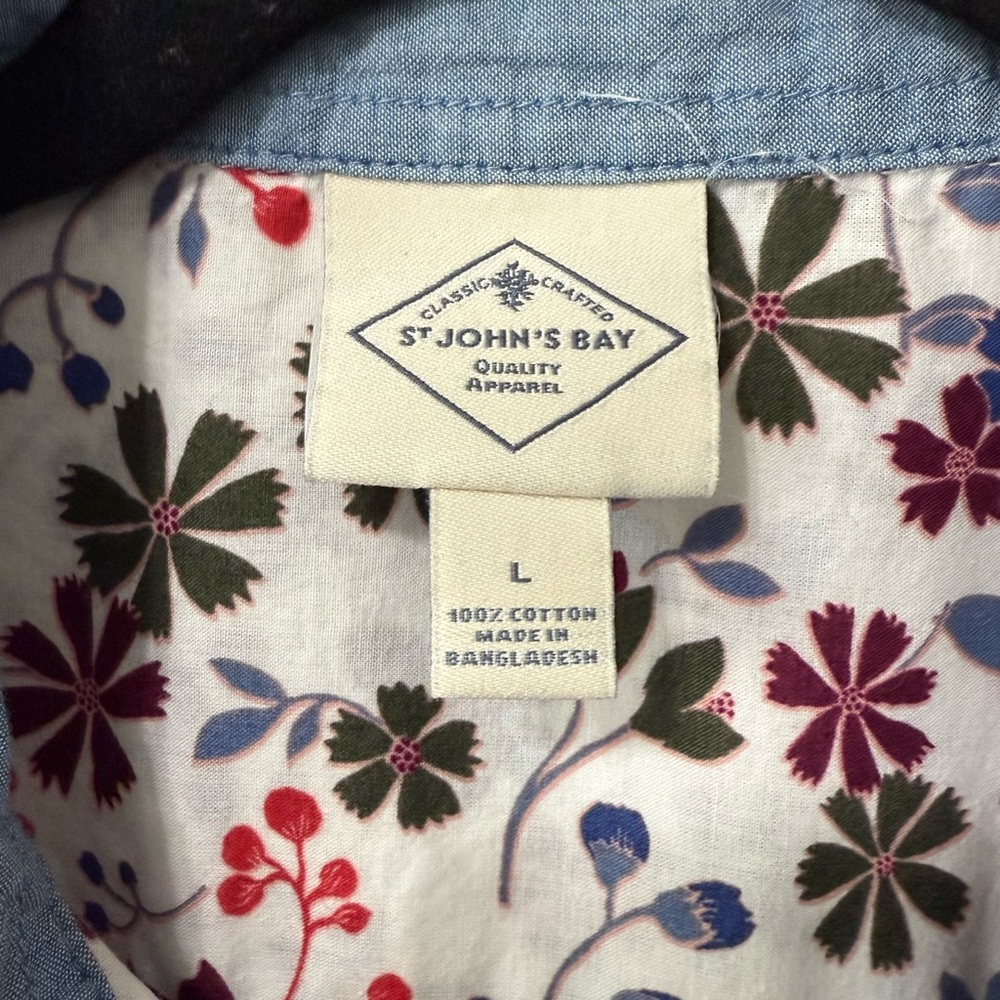 St. John's Bay Cotton Shirt long-sleeve, shirt, Floral pattern. Sz. L - Picture 2 of 6